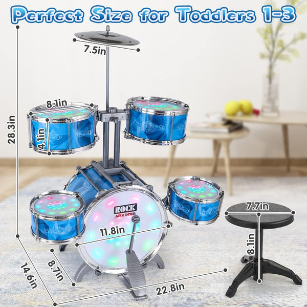 Kids Drum Set for Toddlers with 5 Jazz Drum Kit & Lights