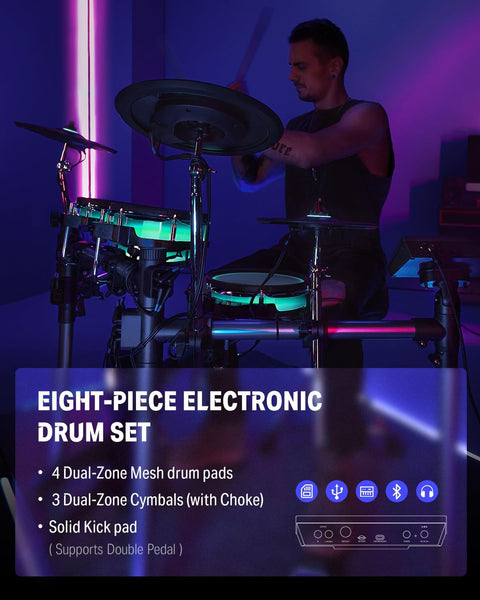 BackBeat Electric Drum Set with High-Tech 7-inch Touchscreen, 1126 Sounds, Customize Drum Pad Colors