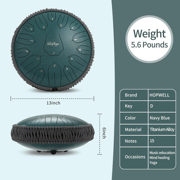 LeSage Rain Steel Tongue Drum for Outside 13 inch 15 note Meditation Handpan Chakra Drum Relaxation Sound Healing Therapy Zen drum Instrument Yoga Gifts