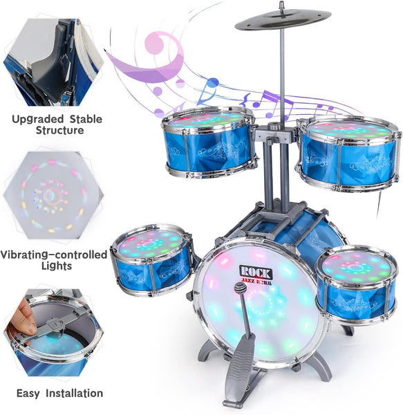 Kids Drum Set for Toddlers with 5 Jazz Drum Kit & Lights