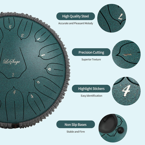 LeSage Rain Steel Tongue Drum for Outside 13 inch 15 note Meditation Handpan Chakra Drum Relaxation Sound Healing Therapy Zen drum Instrument Yoga Gifts