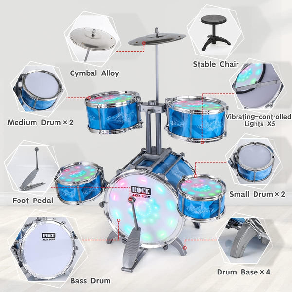 Kids Drum Set for Toddlers with 5 Jazz Drum Kit & Lights