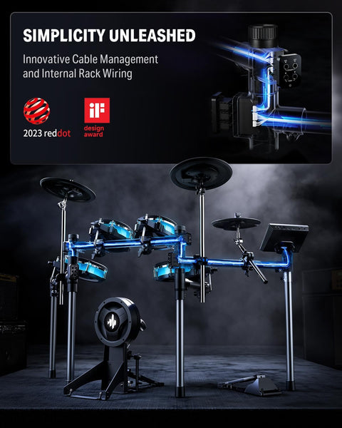 BackBeat Electric Drum Set with High-Tech 7-inch Touchscreen, 1126 Sounds, Customize Drum Pad Colors