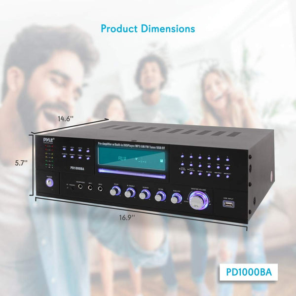 4-Channel Wireless Bluetooth Power Amplifier - 1000W Stereo Speaker Home Audio Receiver