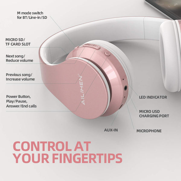 AILIHEN A80 Bluetooth Wireless Headphones Over Ear with Mic Hi-Fi Stereo Wired Foldable
