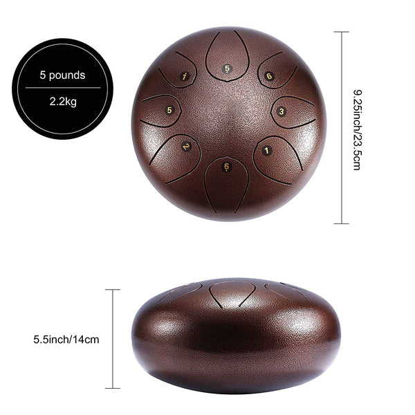 Asmuse Steel Tongue Drum 8 Notes 10 Inch Pan Drum Percussion Steel Drum Instrument with Mallets