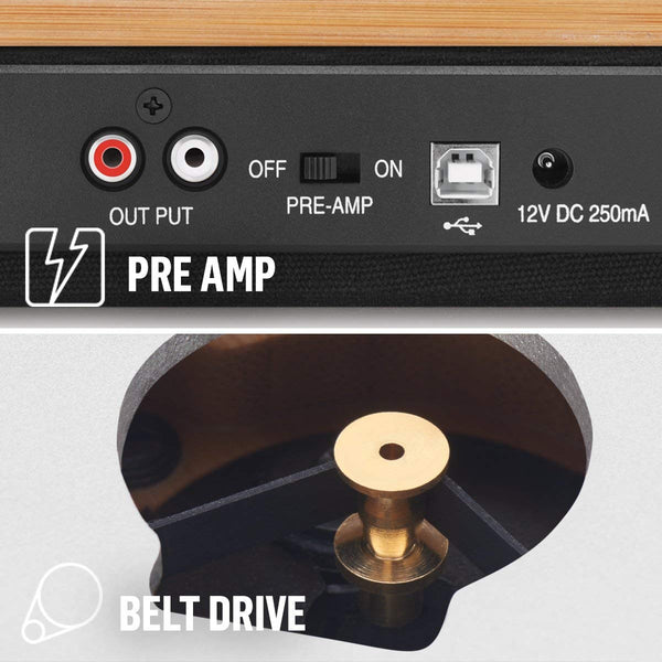 House of Marley, Stir It Up Turntable - 45/33 RPM, USB jack in back for analog to PC recording, Replaceable Cartridge, Bamboo Plinth, EM-JT000-SB Signature Black