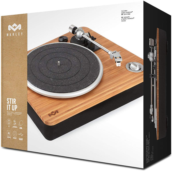 House of Marley, Stir It Up Turntable - 45/33 RPM, USB jack in back for analog to PC recording, Replaceable Cartridge, Bamboo Plinth, EM-JT000-SB Signature Black