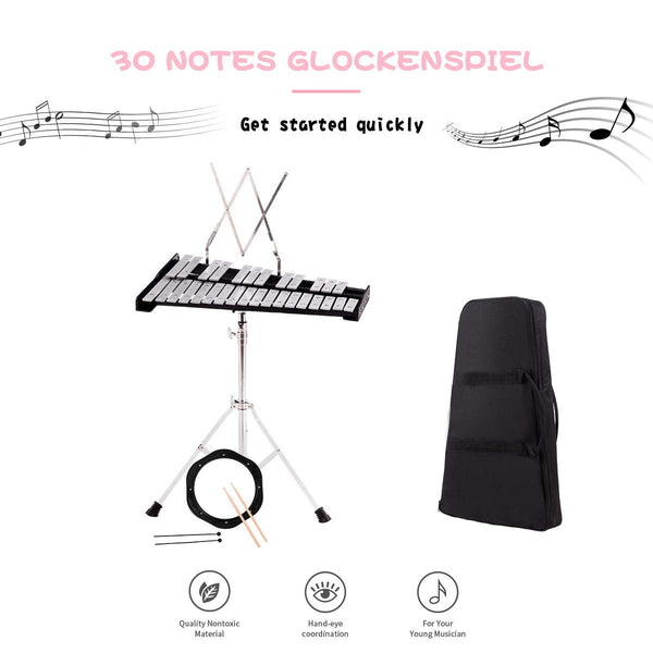 Giantex Percussion Glockenspiel Xylophone Bell Kit 30 Notes w/Practice Pad