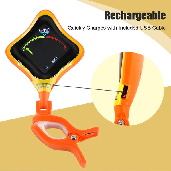 MIMIDI USB Rechargeable Clip-on Tuner, LCD Display Cobra Tuner