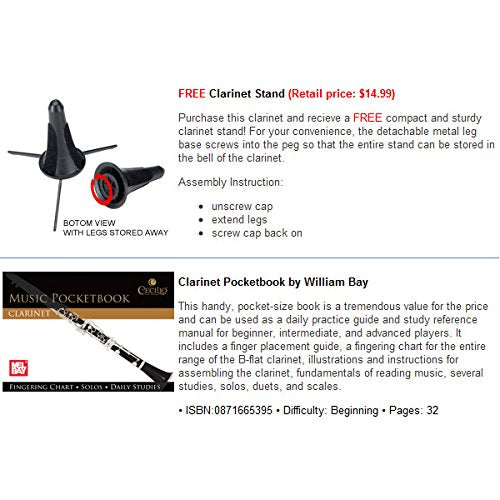 Mendini by Cecilio B Flat Beginner Student Clarinet with 2 Barrels,