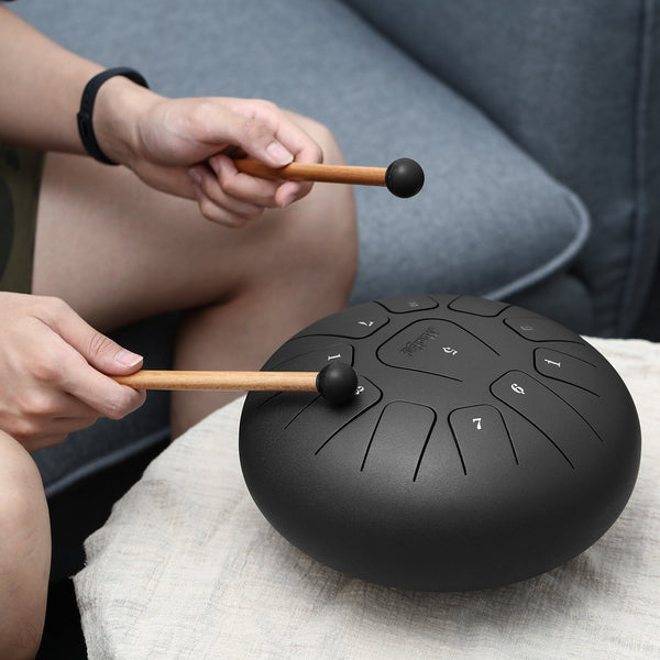 Moukey Mini Tongue Drum Steel Pan Drum 11 Notes 10 Inches Percussion with Padded Travel Bag