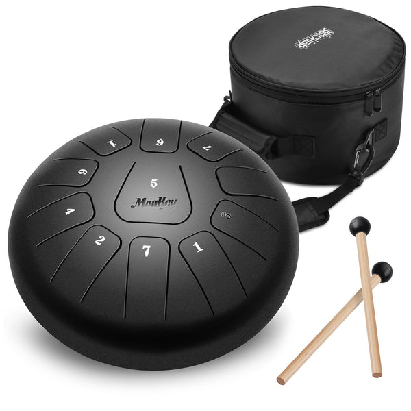 Moukey Mini Tongue Drum Steel Pan Drum 11 Notes 10 Inches Percussion with Padded Travel Bag