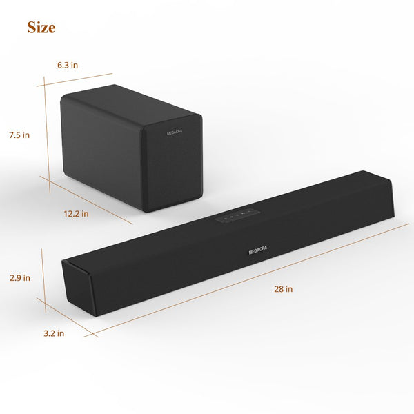 Sound Bar with subwoofer, MEGACRA 2.1 Channel 100 Watt Home Theater Sound Bars