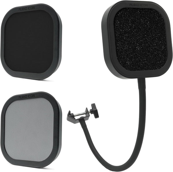 Audio Icon Interchangeable Microphone Pop Filter with Dual-Layer WindScreen for Podcasting