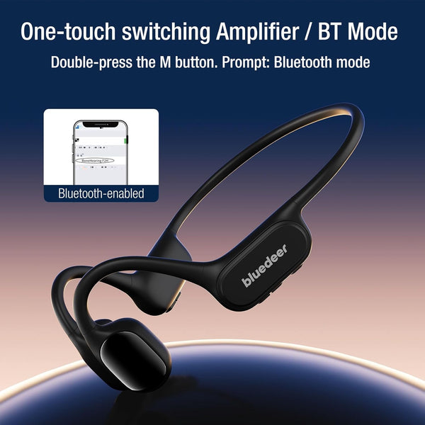 Blue Deer Bone Conduction Personal Sound Hearing Amplifier & Headphones for Seniors Adults - Bluetooth (BT) 5.3, Ultra Lightweight, Easy to Operation, 5-Level Memory Volume, IPX5 Water-resistant-Black