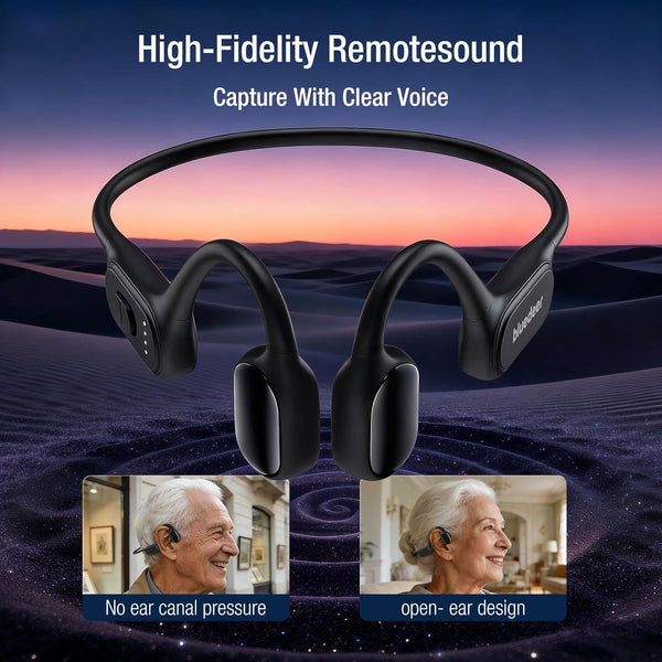 Blue Deer Bone Conduction Personal Sound Hearing Amplifier & Headphones for Seniors Adults - Bluetooth (BT) 5.3, Ultra Lightweight, Easy to Operation, 5-Level Memory Volume, IPX5 Water-resistant-Black