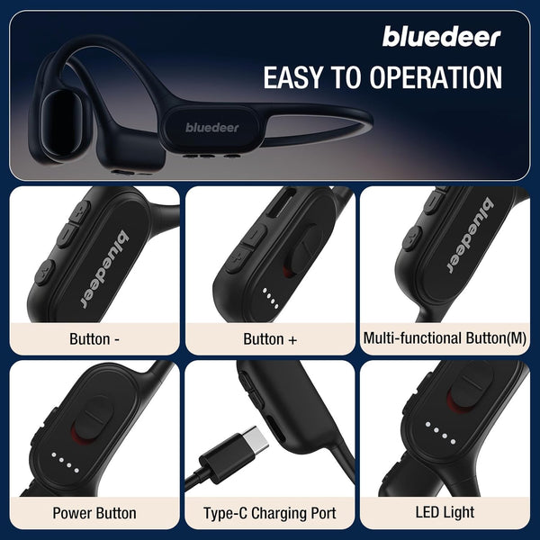 Blue Deer Bone Conduction Personal Sound Hearing Amplifier & Headphones for Seniors Adults - Bluetooth (BT) 5.3, Ultra Lightweight, Easy to Operation, 5-Level Memory Volume, IPX5 Water-resistant-Black