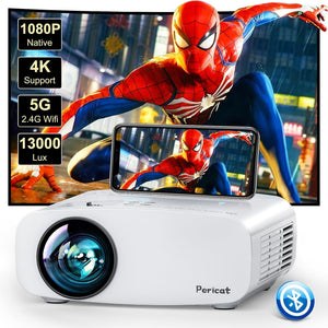 5G WiFi Bluetooth Projector, Pericat Native 1080P Movie Projector for Phone, Portable Outdoor Projector