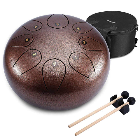 Asmuse Steel Tongue Drum 8 Notes 10 Inch Pan Drum Percussion Steel Drum Instrument with Mallets
