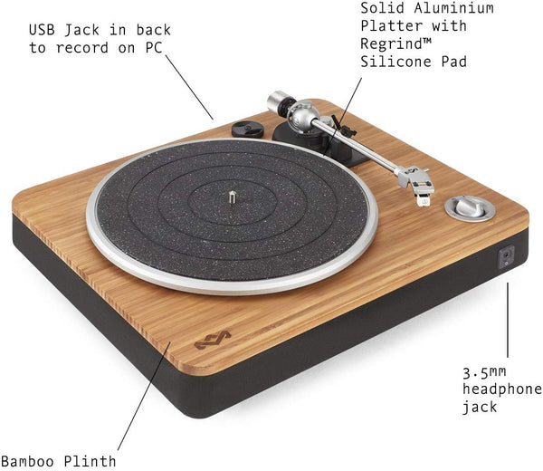 House of Marley, Stir It Up Turntable - 45/33 RPM, USB jack in back for analog to PC recording, Replaceable Cartridge, Bamboo Plinth, EM-JT000-SB Signature Black