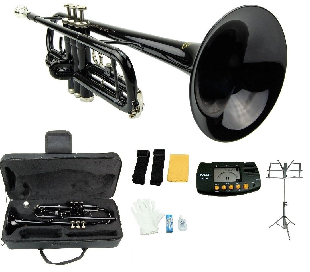 Merano B Flat Black / Silver Trumpet with Case+Mouth Piece+Valve Oil+Metro Tuner+Music Stand