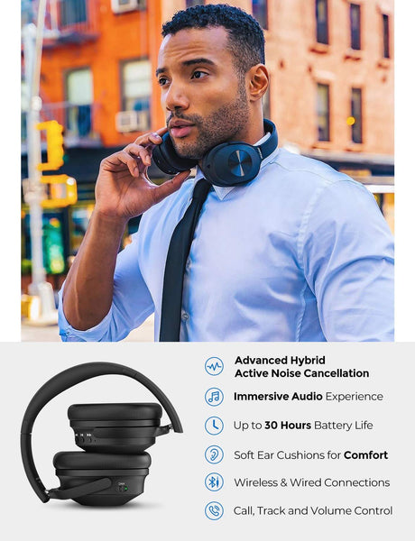 Mpow H12 Hybrid Active Noise Cancelling Headphones, Bluetooth Headphones Over Ear