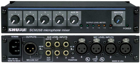 Shure SCM268 4-Channel Microphone Mixer, 6 Transformers, Phantom Power and IEC Power Cord Connector