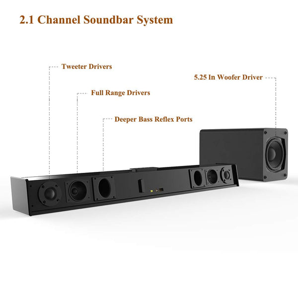 Sound Bar with subwoofer, MEGACRA 2.1 Channel 100 Watt Home Theater Sound Bars