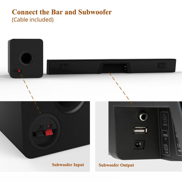 Sound Bar with subwoofer, MEGACRA 2.1 Channel 100 Watt Home Theater Sound Bars