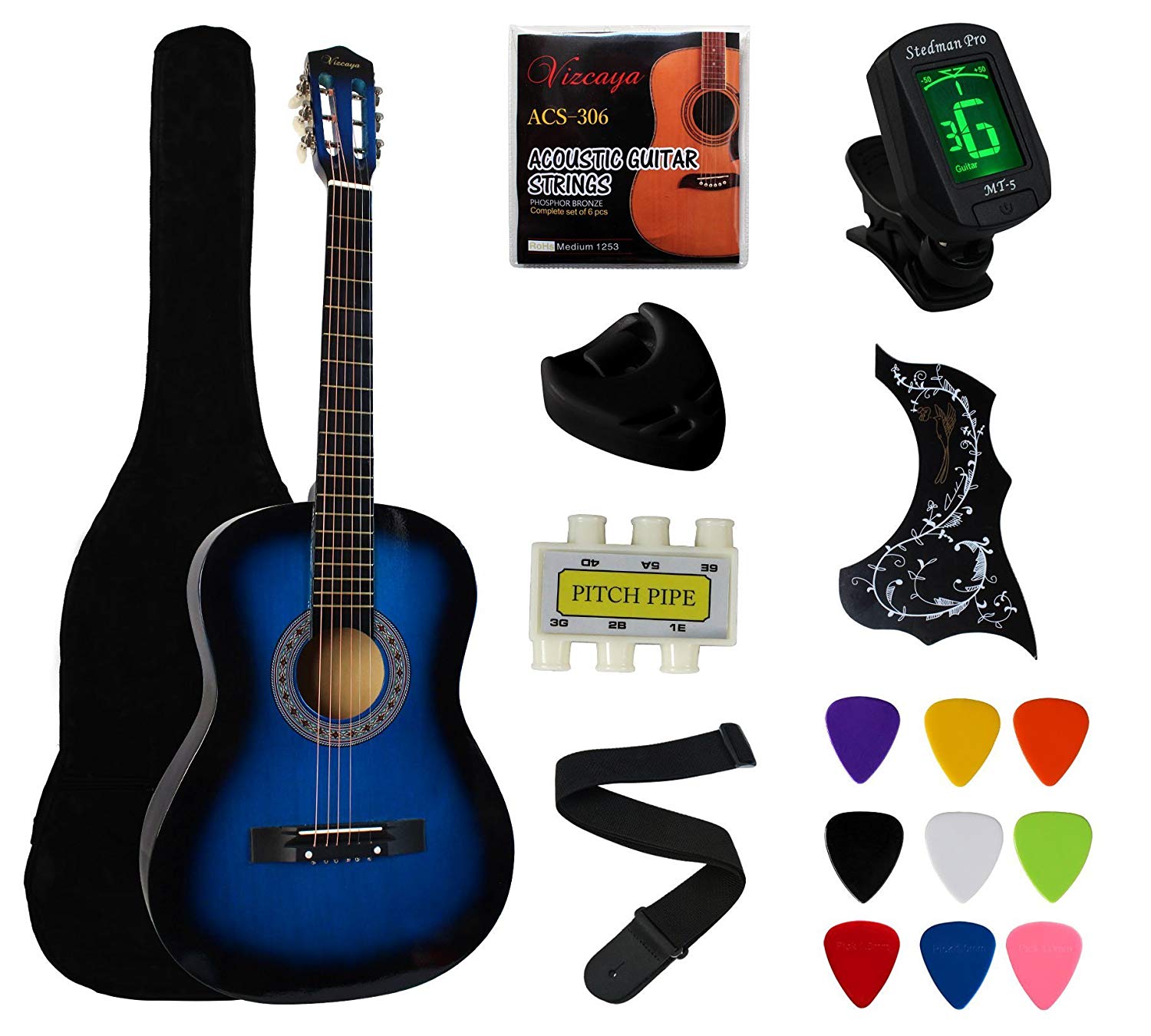 YMC 38" Blue Beginner Acoustic Guitar Starter Package Student Guitar with Gig Bag