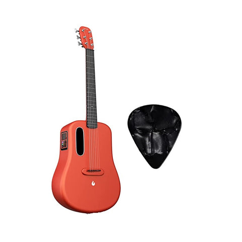 LAVA ME 3 Carbon Fiber Lightweight Guitar with Effects 38-inch Acoustic Guitar Soft | Support Wi-Fi Bluetooth | with Space Bag, Bundle with Guitar Pick | Red |