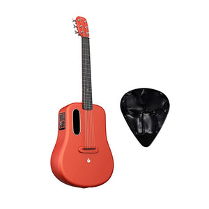 LAVA ME 3 Carbon Fiber Lightweight Guitar with Effects 36-inch Acoustic Guitar Soft | Support Wi-Fi Bluetooth | with Space Bag, Bundle with Guitar Pick | Red |