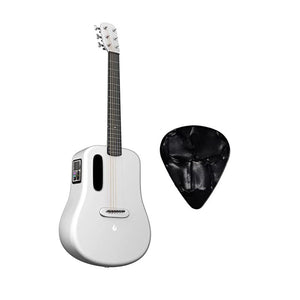 LAVA ME 3 Carbon Fiber Lightweight Guitar with Effects 36-inch Acoustic Guitar Soft | Support Wi-Fi Bluetooth | with Space Bag, Bundle with Guitar Pick | White |