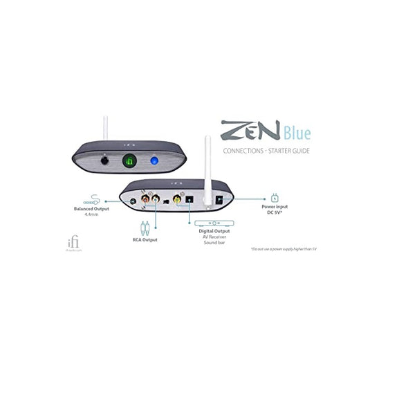 IFi Zen Blue HiFi Bluetooth Receiver Desktop DAC/Adapter - Wireless Input/Outputs - Optical/Coaxial/SPDIF/RCA / 4.4 Balanced - Audio System Upgrade (Unit Only)
